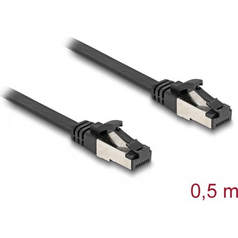 Delock Cable de parcheo plano RJ45 macho a macho Cat.8.1 flexible 0,5 m negro