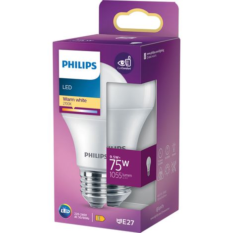 LAMPADA A LED 'GOCCIA' CALDA 2700K 9,5 W=75W E27 - 1055 lm- 4 pezzi - PHILIPS