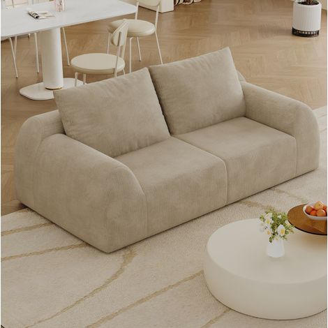 Sofá de 2 plazas 190 cm en chenilla, sin montaje, acolchado de espuma, caqui OKMYHOME (1/5)