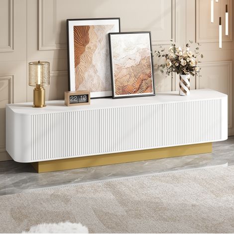 Mueble TV de 170 cm con 3 puertas, almacenamiento y gestión de cables, blanco DESVIAE (1/5)