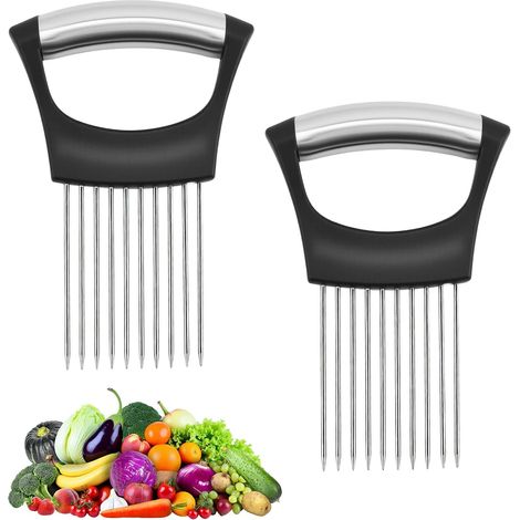 2 Pièces Porte-oignon, Acier Inoxydable, 10 Tiges, Guide Couteau, Pour Légumes Et Viande (1/5)