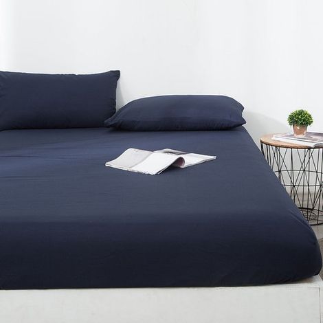 Coprimaterasso impermeabile con angoli elasticizzati, tinta unita, blu navy, 140 x 200 + 30 (1/5)
