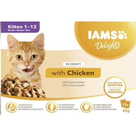 Iams Delights Katzennassfutter Kitten Huhn in Sauce 12 x 85 g Nassfutter
