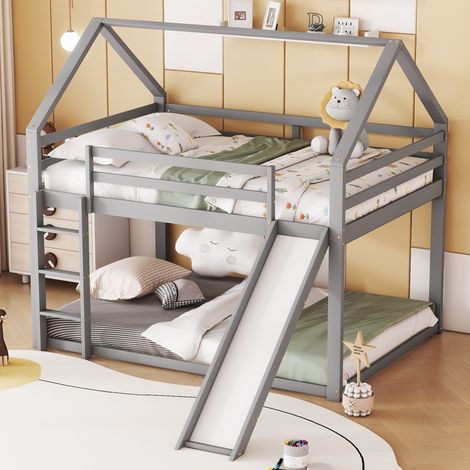 Etagenbett 140x200 cm Mit Originellem Haus-Gestell Und Rutsche (1/5)
