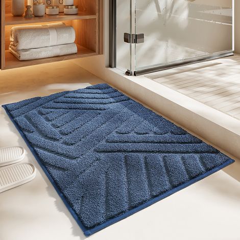 Tapis de bain en microfibre douce, absorbant, à poils longs, antidérapant et lavable, moelleux, idéal pour la douche, la salle de bain et la baignoire. (1/5)