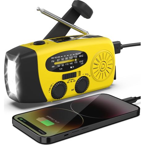 Radio Solaire AM/FM Portable 2000 mAh avec Dynamo, Port USB, Lampe Torche SOS, Rechargeable pour Camping et Voyage (1/5)