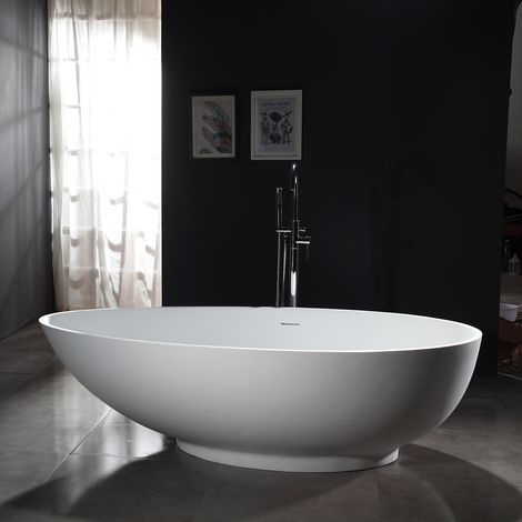 BERNSTEIN - Bañera exenta VIGO de resina mineral mate - disponibles diferentes tamaños - accesorios opcionales:sin montaje en stand, Sin sifón, 150 x 75 cm