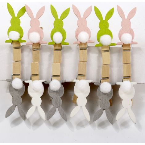 TrendLine Holzhase Clips 12 Stk Osterdeko Deko