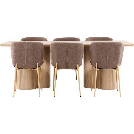 Olivia Essgruppe Tisch 100x210cm und 6 Teddy Stühle natur.