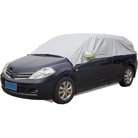 Housse de voiture demi-imperméable pour citadines et SUV compacts, housse de voiture hiver pare-brise vitres latérales, bâche de protection pour voiture demi-garage intérieur extérieur (1/5)