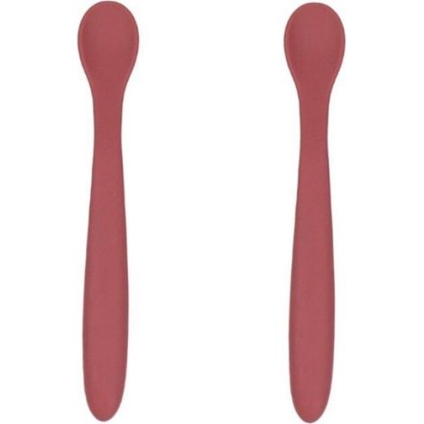 Lot de 2 cuillères pour bébé en silicone à long manche, cuillères d'apprentissage souples, sans douleur pour les gencives - rouge brique (1/5)