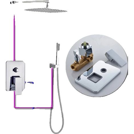 Set di rubinetteria per doccia, soffione a pioggia, installazione a incasso, 30 cm a 2 vie (1/2)