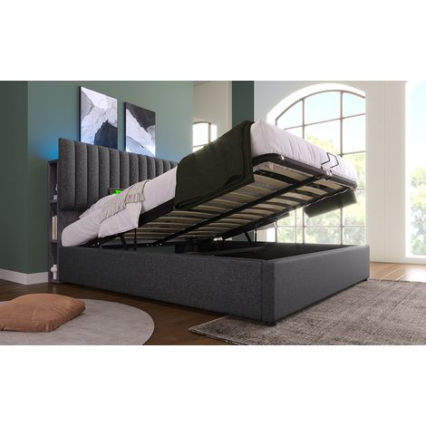 Polsterbett 140x200cm Stauraum LED App-Control USB-C Ladefunktion Grau (1/5)