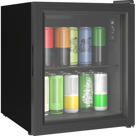 Mini réfrigérateur silencieux 46L pour 59 canettes, noir, porte en verre trempé double, pose libre