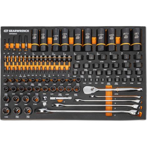 Jeu de 97 outils de mécanicien, douilles d’extraction de boulons 1/4", 3/8", 1/2" avec plateau de rangement en mousse (1/5)