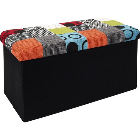 The Home Deco Factory – Coffre banc pliable patchwork multicolore – Assise confortable – Finitions soignées – Pour intérieur moderne