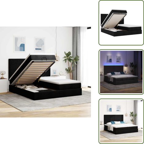 Letto matrimoniale - vidaXL Struttura Letto Pouf con Materassi Nero 160x200 cm in Tessuto - Coprimaterasso lavabile