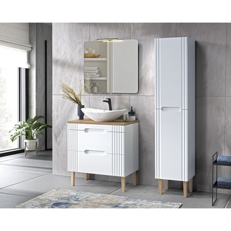 Ensemble de salle de bain sur pieds 80 cm - 6 éléments - Oceanie White - Livraison gratuite (1/5)