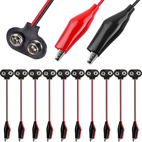 9V Connecteurs de Clip de Batterie, Batterie T-Type Snap vers pince crocodile avec 145 mm Câble, pour raccordement électrique, 10 Pièces (1/5)