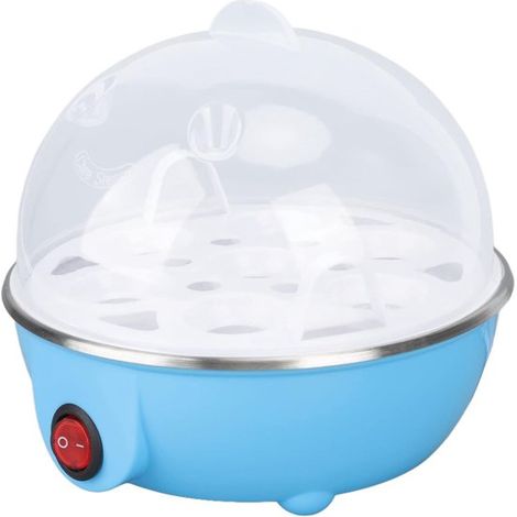 Cocedor de huevos de 350 W，7 huevos，Apagado automático，Protección contra cocción en seco，Diseño con forma de pollo，Acero inoxidable PP，Azul UE (1/5)