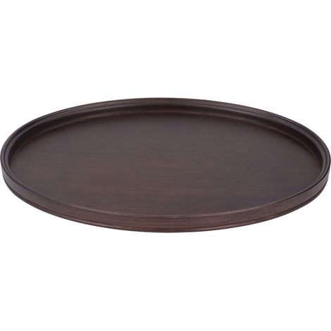 Plateau rond en bambou décoratif et multifonctionnel, couleur noyer, idéal pour servir le thé, les boissons et les aliments. (1/5)