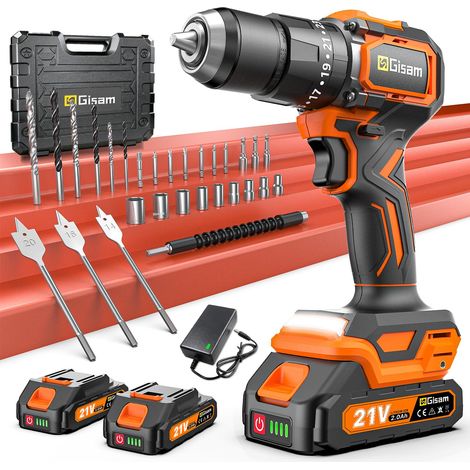 Perceuse-visseuse sans fil 21 V avec 2 batteries, moteur sans balais 1200 W 75 Nm, 25 + 3 niveaux de couple, mandrin 13 mm, 2 vitesses, grande LED, 29 accessoires pour la maison et le jardin (1/5)