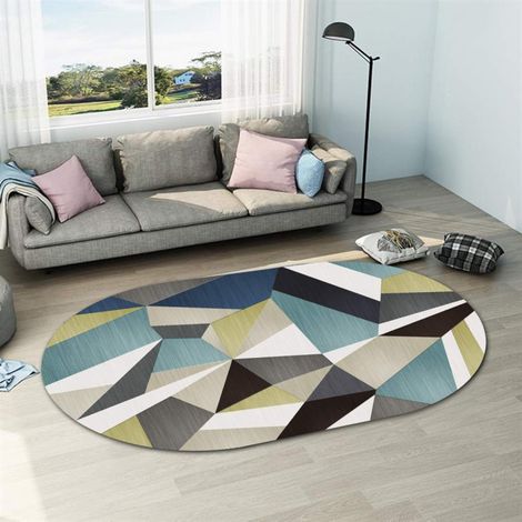 JSSEVN - Alfombra redonda grande, moderna, geométrica, para mesita de noche, sala de estar, dormitorio, irregular, ovalada, lavable, decoración del hogar, 50 x 80 cm (1/5)