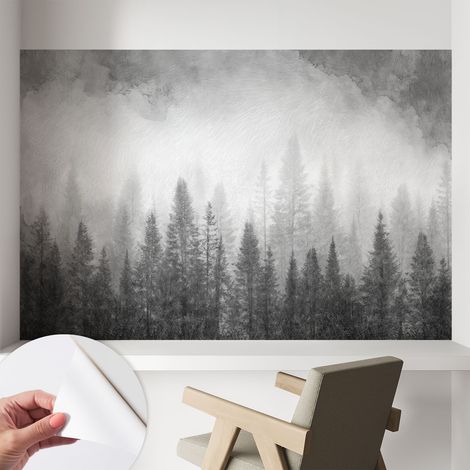 Papier peint adhésif décoratif avec colle pour salon chambre à coucher et bureau Design moderne et facile à poser Brume forestière 104x70 cm (1/5)