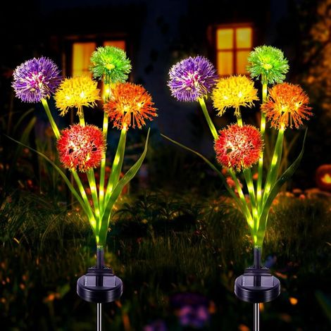 Lumière Solaire Jardin, 2 Pièces Fleur Pissenlit Lampe Solaire Extérieure pour Décoration de Jardin Patio, Mariage, Noël, Pelouse, Terrasse
