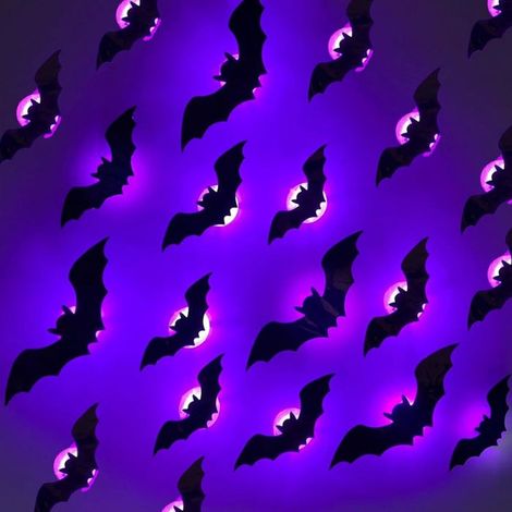 16 pièces, autocollants muraux chauve-souris 3D, décoration Halloween phosphorescente violette, intérieur/extérieur (1/5)