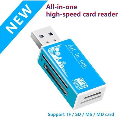 Lecteur De Carte Mémoire - USB 2.0 - Multi-Formats Micro SD SDHC TF M2 MMC MS Pro Duo - Prise En Charge Chaude - Bleu - 1 Pièce
