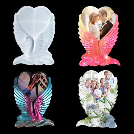 Époxy Moule en Silicone Cygne Coeur Moules en Résine Grand Résine Moule de Coulée Cadres Photo Formen pour DIY Bricolage Artisanat Tableau Décorations La Maison (Blanc) (1/5)