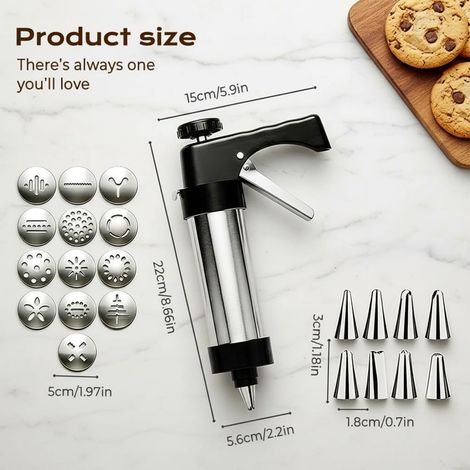 Kit déco en acier inoxydable avec douilles - 13 formes - 8 embouts - poche à pâtisser pour gâteaux et biscuits (1/5)