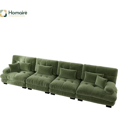 Canapé modulable en chenille vert avec accoudoirs 406 x 77 x 81 cm HOMAIRE (1/5)