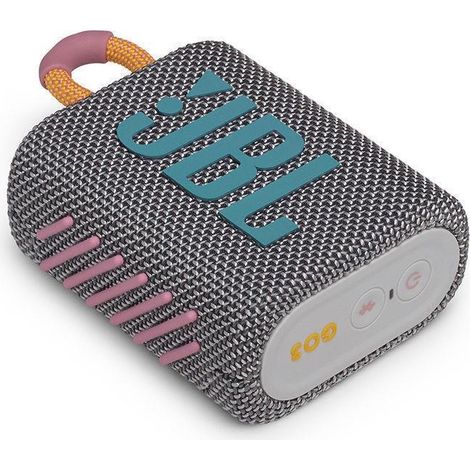 Enceinte Bluetooth sans fil étanche portable pour sport extérieur, running, gris, haut-parleur nomade résistant à l'eau, idéal jogging et randonnée.
