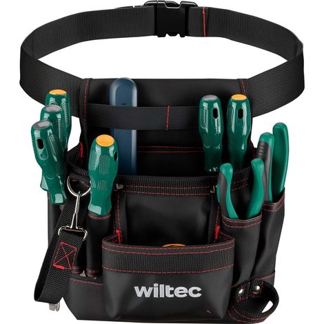 Wiltec Marsupio da lavoro, marsupio porta attrezzi 24 x 28 cm, portata 15 kg, 7 scomparti, cintura regolabile, per elettricista, carpentiere