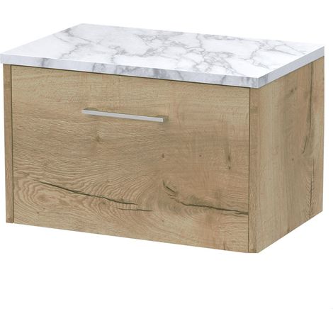 Winshill Contemporary 1 Drawer Wall Hung Vanity Unit with Laminate Worktop, Light Oak, 600mm