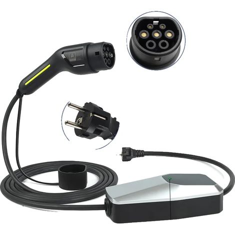 Cargador para vehículos eléctricos, compatible con tipo 1/2, corriente de carga ajustable, monofásico T2 16A, 6 metros (1/2)
