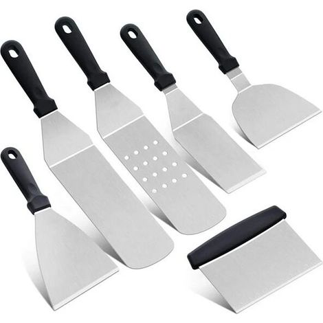Utensili per barbecue, set di 6 spatole da cucina in acciaio inossidabile, spatola per grigliare, raschietto per pancake, strumento per cucinare Teppanyaki
