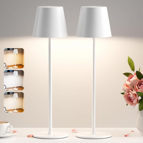 2-teilige kabellose LED-Tischleuchte, 3 Farbtemperaturen, dimmbar, wiederaufladbare Touch-Nachttischlampe für Schlafzimmer, Wohnzimmer, Camping, Garten, Café, Outdoor-Bereich (Weiß) (1/5)