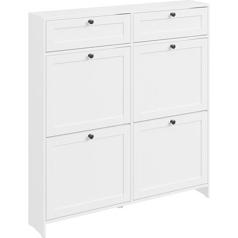 SoBuy FSR208-W, Scarpiera Salvaspazio Slim, Scarpiera In Legno Bianco, Mobile Ingresso con 4 Ante a Ribalta e 2 Cassetti, a 12 Paia di Scarpe, Con Protezione Antiribaltamento, 100x19x107cm