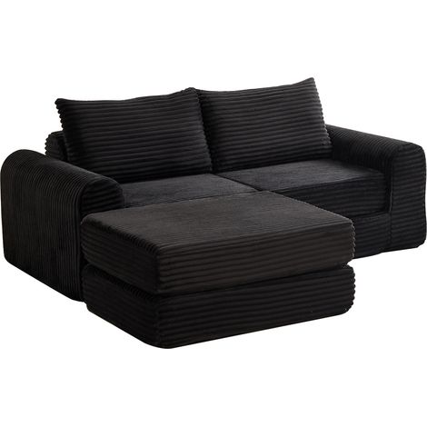 Canapé-lit modulable 2-en-1 en velours côtelé noir, avec modules repositionnables, repose-pieds amovible, accoudoirs arrondis pour salon moderne – CHICFURN (1/5)