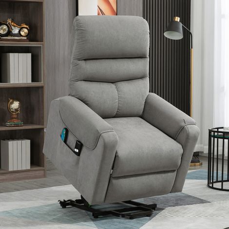 Sillón elevador eléctrico reclinable 150° con masaje y calor, gris oscuro DESVIAE (1/5)