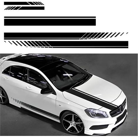 5 autocollants à bandes décoratives pour capot, autocollants de modification de véhicule, autocollants universels pour carrosserie de voitures, voitures de course (noir) (1/5)