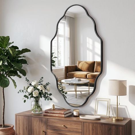 Miroir Mural Ondulé Doré avec Cadre en Alliage d’Aluminium (1/5)