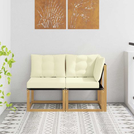 vidaXL Outdoor Middle and Corner Sofa with Cushion 2 Piece White