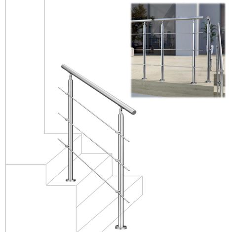 80x106cm quality 304 Stainless Steel Handrail with 3 Crossbars Balustrade Stairs