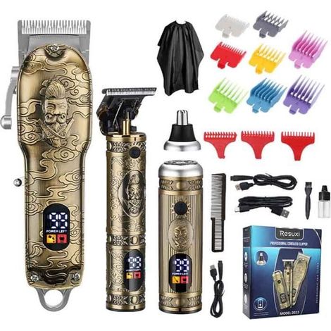 Tondeuse Cheveux et Barbe - FOLAYA - Kit Complet 3 en 1 - USB Électrique - Imperméable - Réglages 0.45-0.8 mm (1/4)