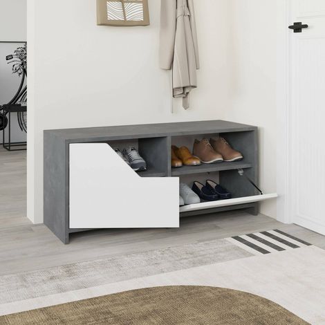 Zapatero Berto, Mueble para 8 Pares, 2 Estantes, 2 Puertas, 105x37x47h cm Gris (1/5)