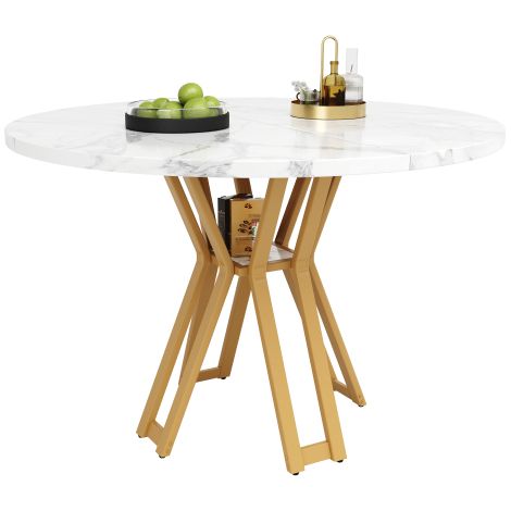 Table ronde 100x100x76 cm marbre MDF pieds dorés 4-6 pers